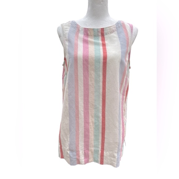 Ellen Tracy Rome Stripe Linen Sleeveless Tunic Top Women’s Size Medium‎ Buttons - Picture 1 of 5